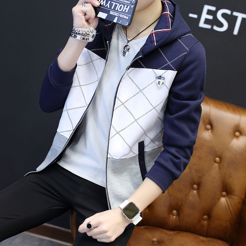 Cardigan sweater men's slim-fitting hooded zipper-packed teen casual top autumn new coat trend