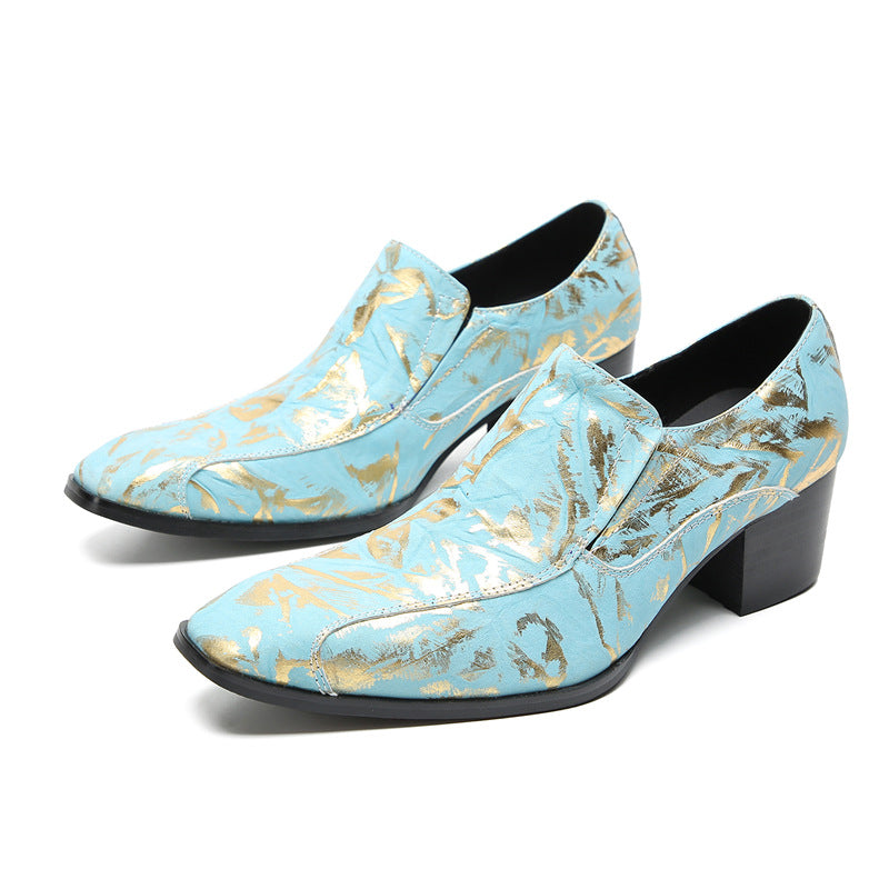 Spring and Autumn Men's Breathable British Pointed Toe Blue Leather Shoes Korean Style Men's Business Casual Shoes Trend-increasing Formal Men's Shoes