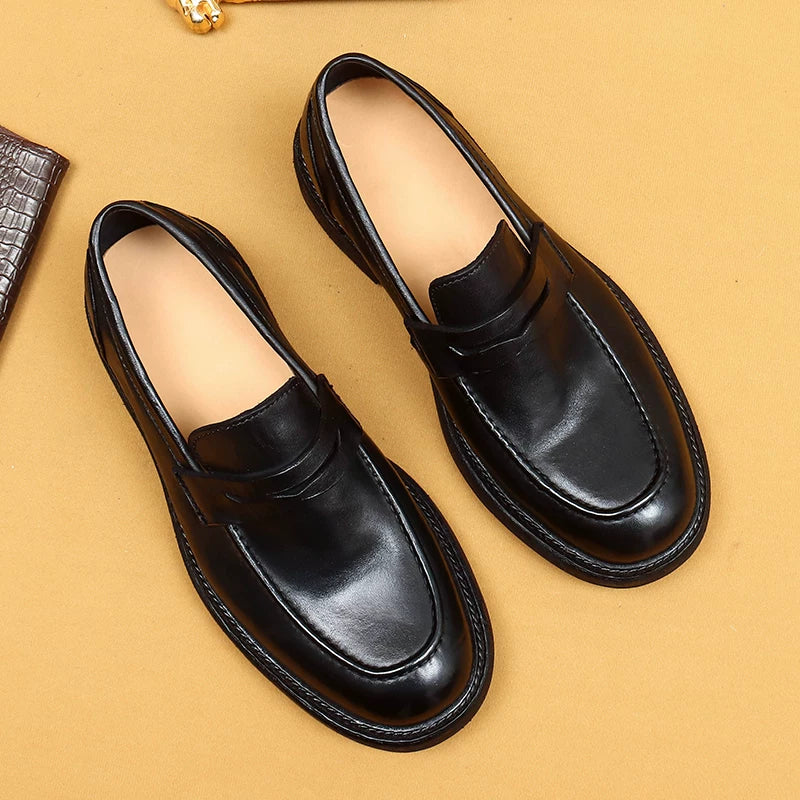 Men's Genuine Leather Loafers, Slip-On, British Style