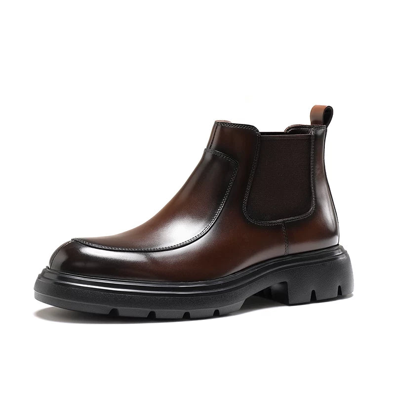 Men's Genuine Leather Chelsea Boots, Height Increasing, Thick Sole