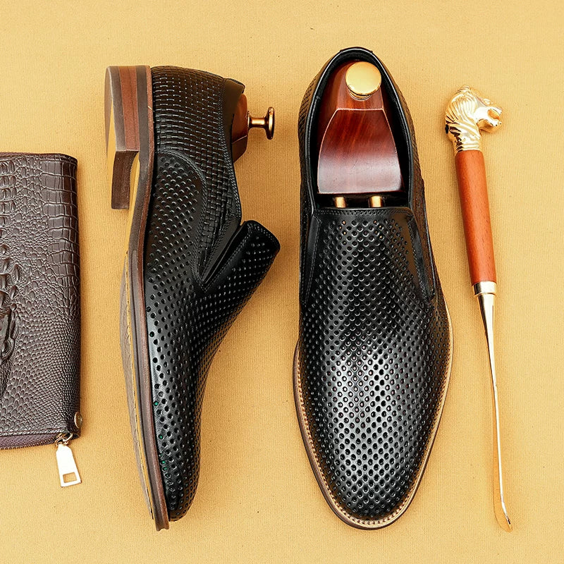 Men's Genuine Leather Loafers, Breathable, Slip-On