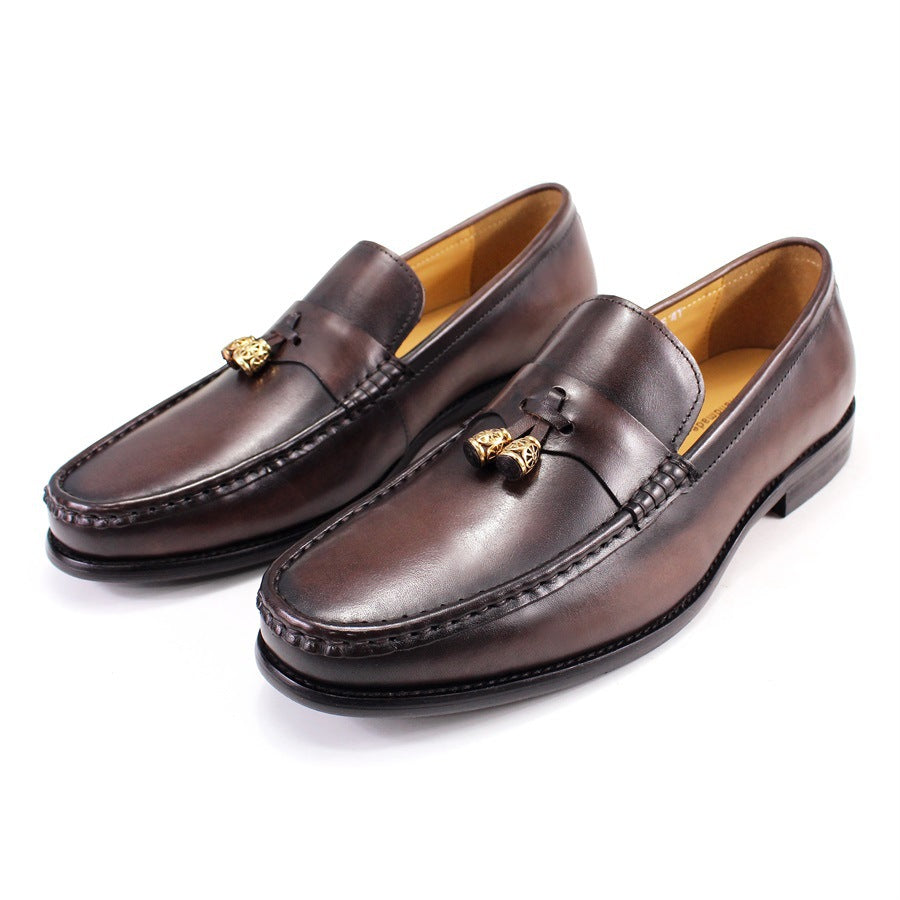 Men's Leather Shoes Genuine Leather round Toe Loafers Pendant Fashion Slip-on Leather Shoes Men's Business Casual Men's Shoes