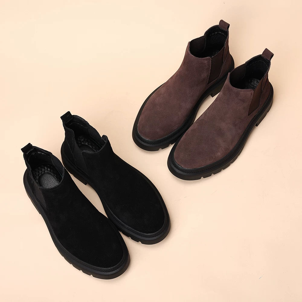 Men's Genuine Leather Martin Boots, Height Increasing, Thick Sole