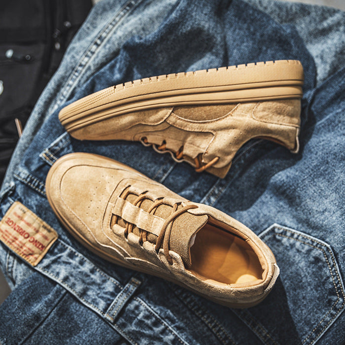 Workwear board shoes for men's fall style, low top, lacing, flat pig skin, interior height, vintage color, casual men's shoes, call agency(P)