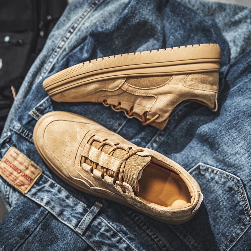Workwear board shoes for men's fall style, low top, lacing, flat pig skin, interior height, vintage color, casual men's shoes, call agency