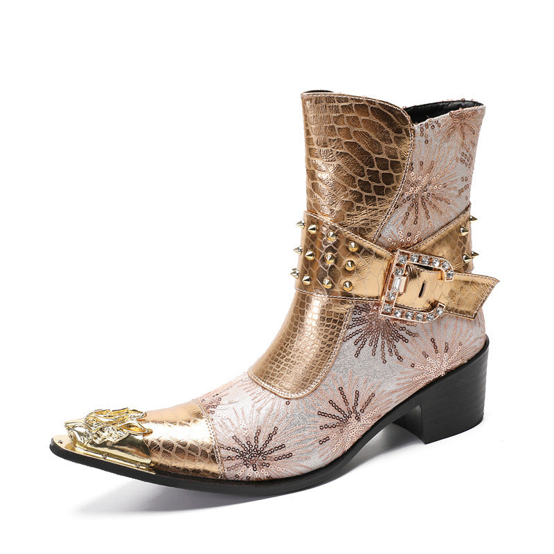 Fashionable British cowhide pointed-toe Chelsea boots, heightening shoes, men's high-top leather shoes, men's boots, leather boots, short boots, trendy shoes