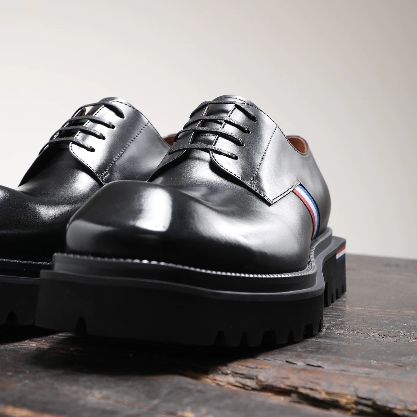 Men's Black Genuine Leather Derby Shoes, Height Increasing, Thick Sole