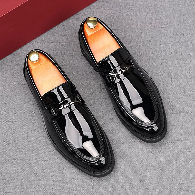 Men's Patent Leather Loafers, Height Increasing, Pointed Toe