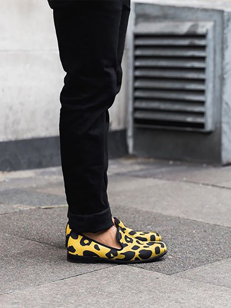 British style trendy leopard print camouflage cloth men's slip-on trendy shoes with genuine leather lining handmade classic loafers