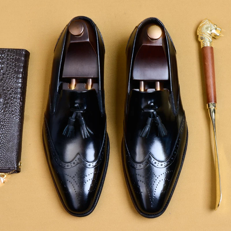 Men's Genuine Leather Loafers, Pointed Toe, Slip-On