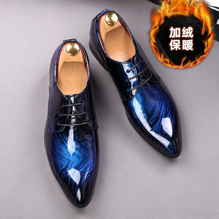 Men's Patent Leather Leather Shoes, Height Increasing, Pointed Toe