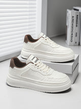 Men's 2026 new winter versatile trendy retro genuine leather white sneakers chunky sole height increasing athletic casual streetwear shoes