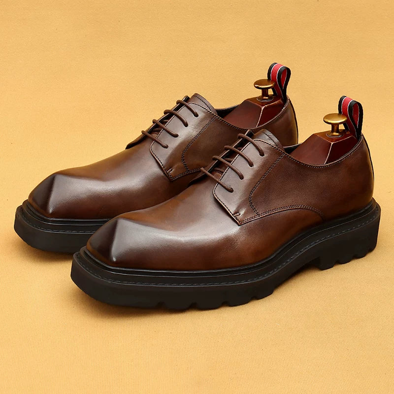 Men's Genuine Leather Derby Shoes, Height Increasing, Thick Sole
