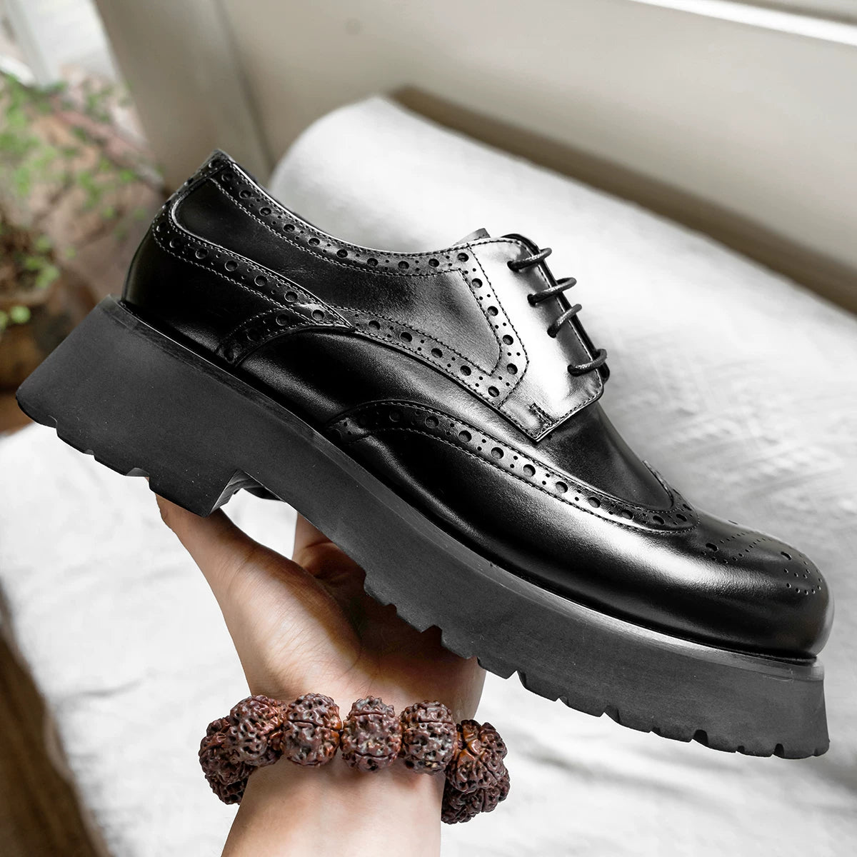 Men's Genuine Leather Derby Shoes, Height Increasing, Thick Sole