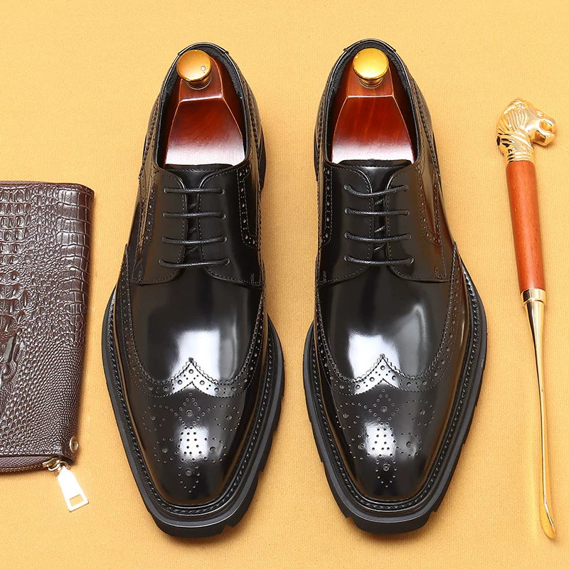 Men's Genuine Leather Leather Shoes, Thick Sole, Patent Leather