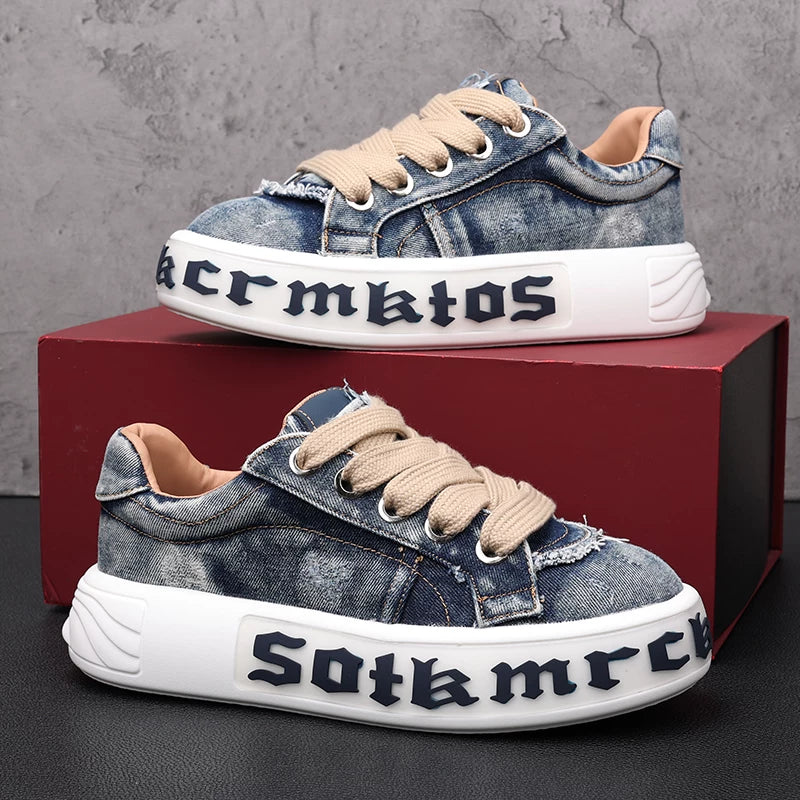 Men's Canvas Shoes, Height Increasing, Thick Sole