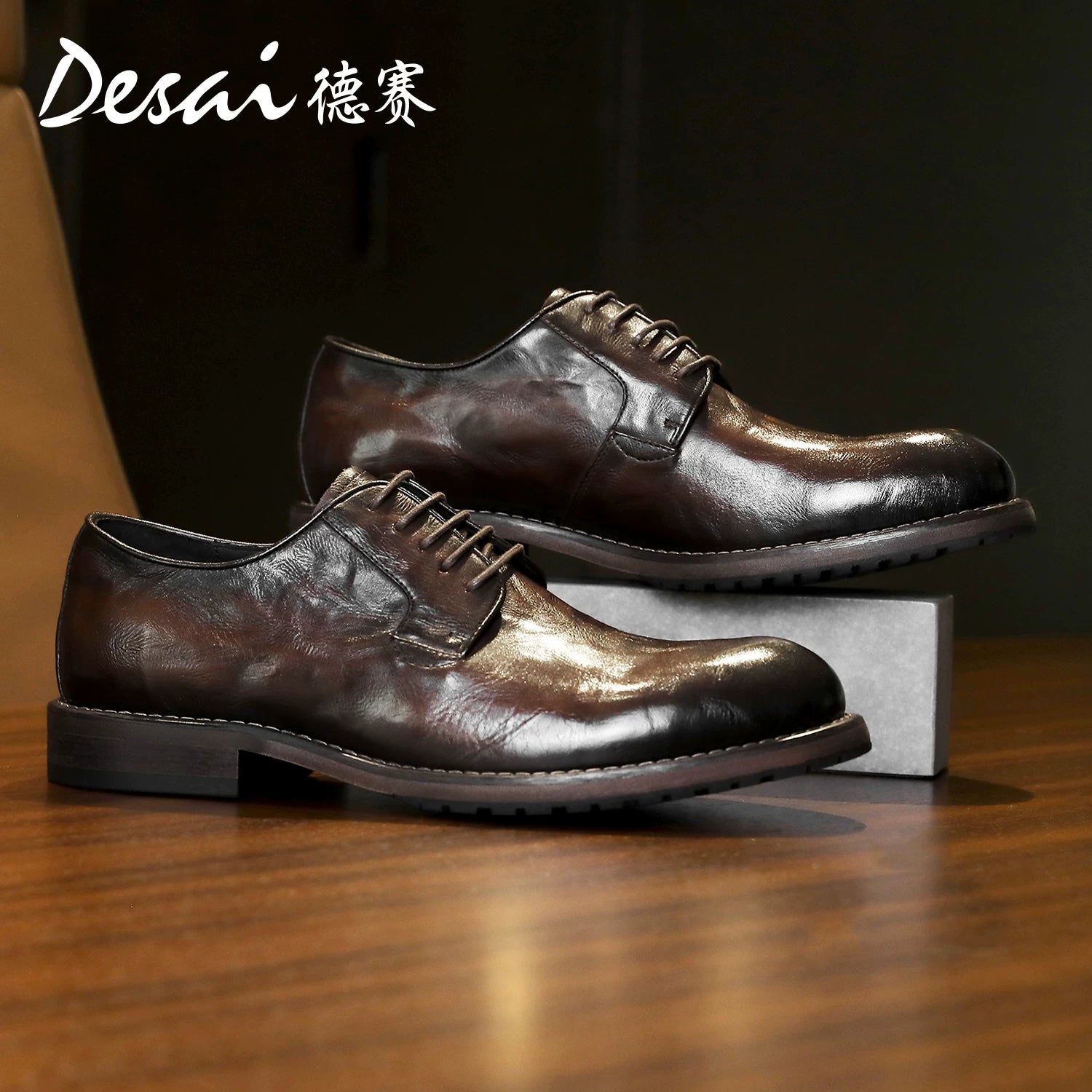 Men's Genuine Leather Derby Shoes, British Style, Business