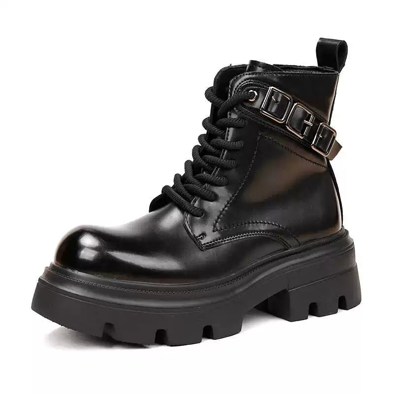 Men's Genuine Leather Martin Boots, Height Increasing, Thick Sole