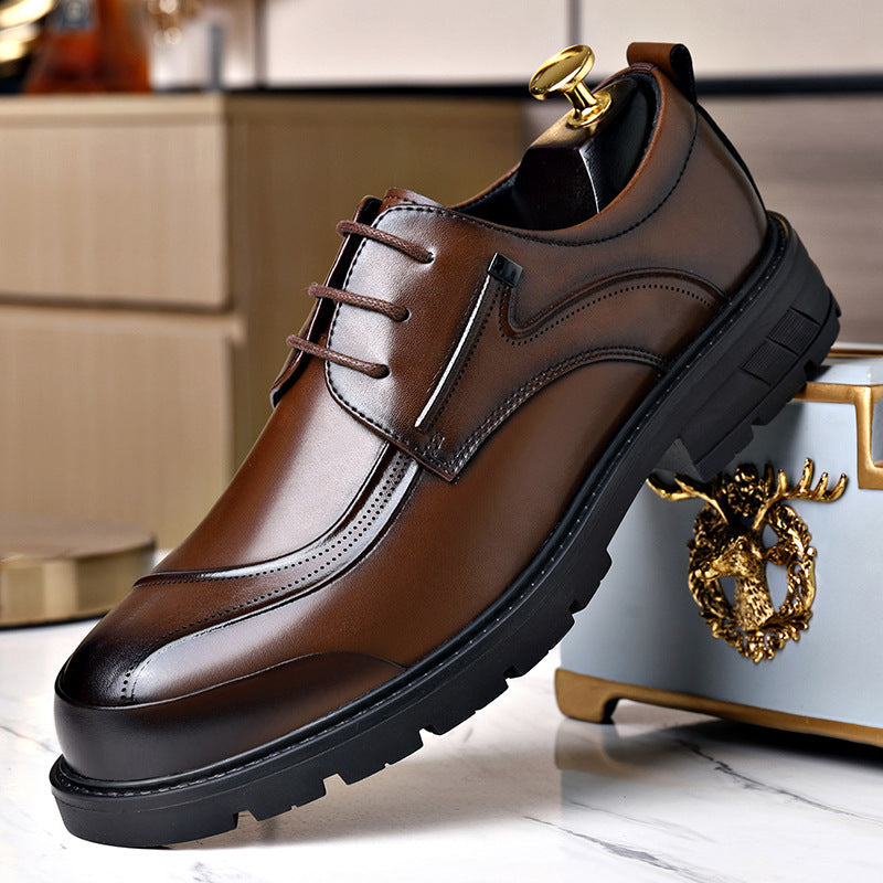 Mencasual leather shoes best selling tie back round toe thick sole big toe brown fashion british eas