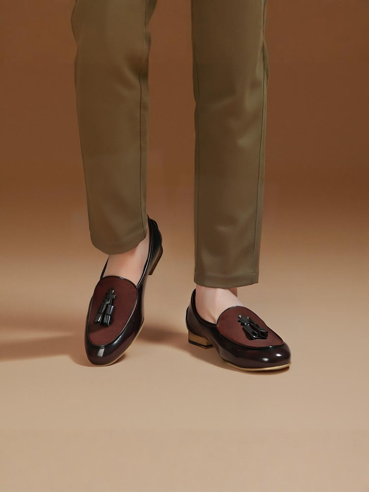 Spring and summer new style hand-rubbed cowhide leather men's tassel loafers European and American style trendy slip-on smoking shoes