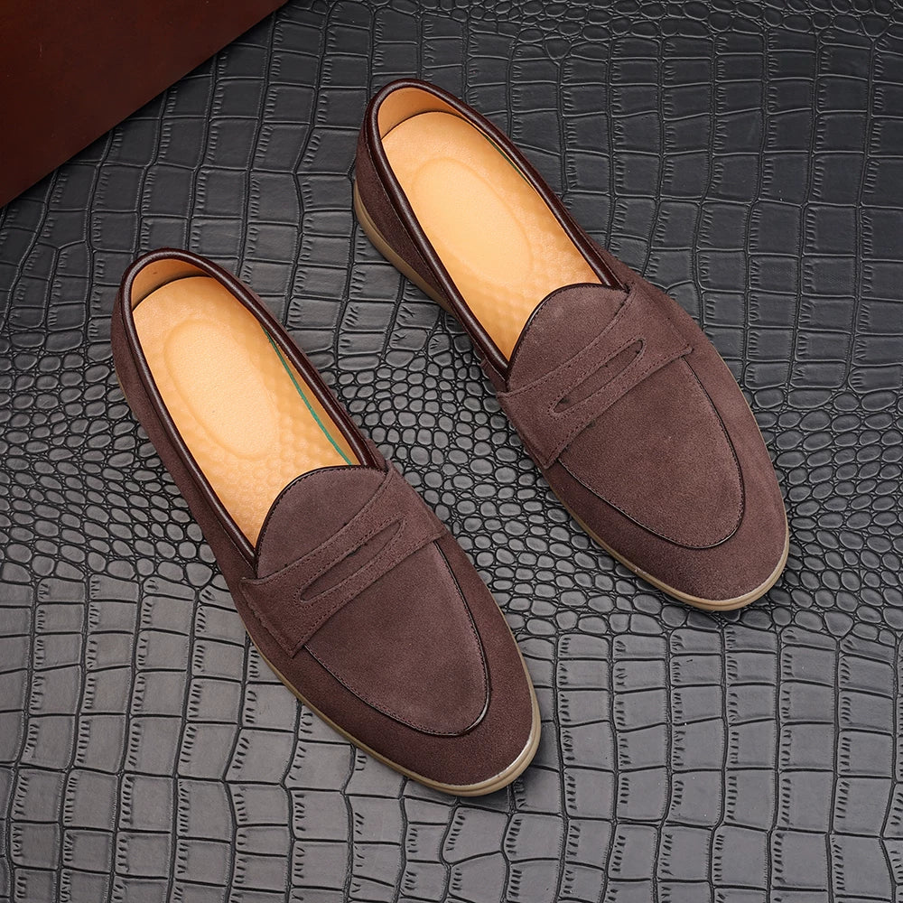 Men's Genuine Leather Loafers, Suede, Slip-On