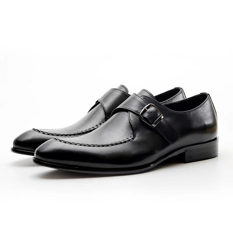 Business men's leather shoes foreign trade plus size cross-border buckle british style flat leather shoes front lacing