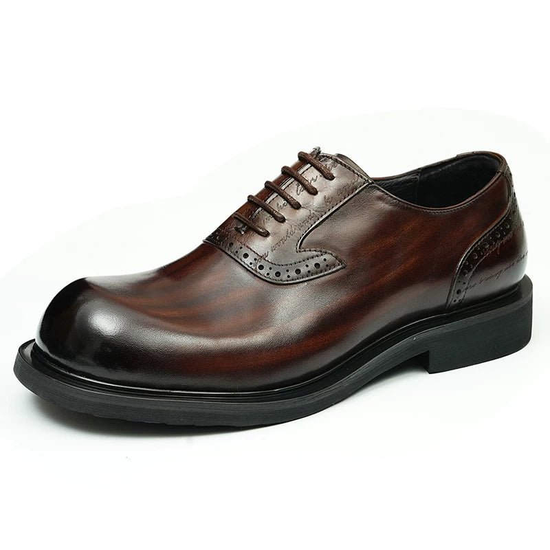 Men's Genuine Leather Leather Shoes, Round Toe, British Style