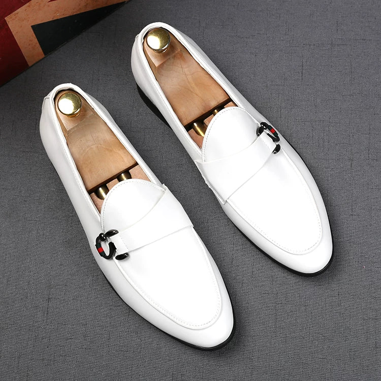 Men's White Loafers, Height Increasing, Pointed Toe