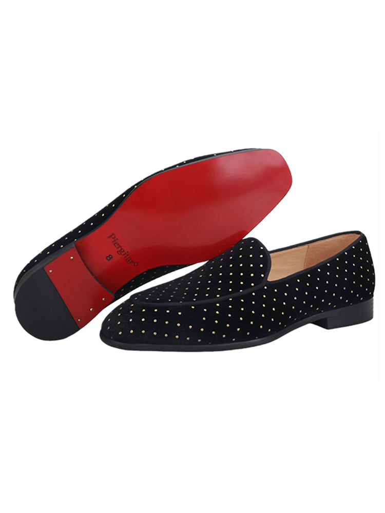 Summer new style breathable leather lining men's slip-on loafers red sole shoes European and American style small gold dot smoking shoes