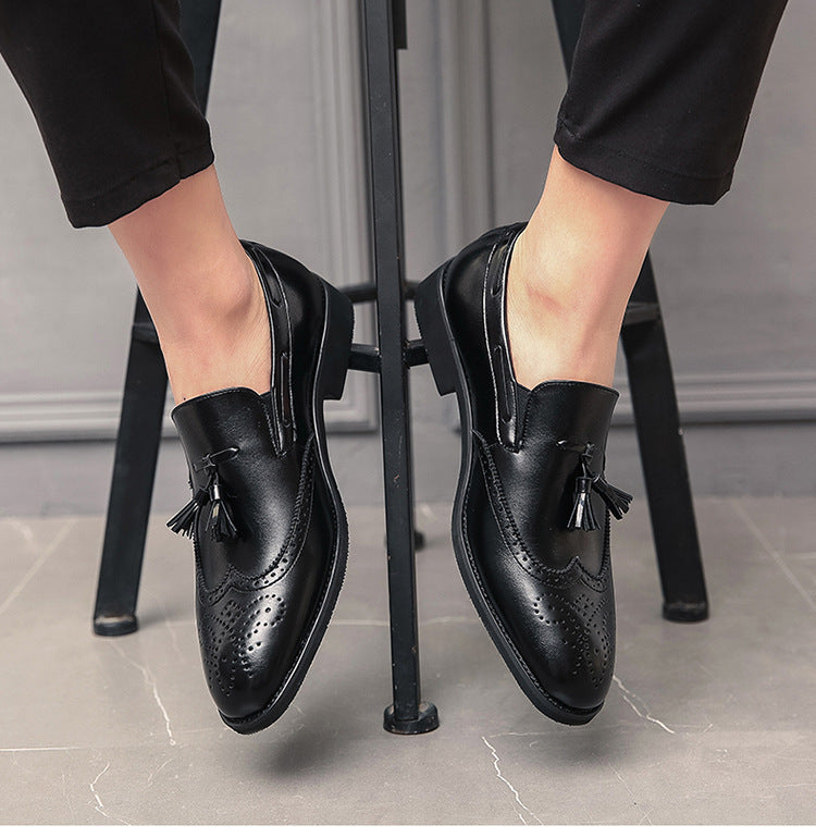 Cross-border men's brogue leather shoes - plus size fashion tassel leather shoes - business casual