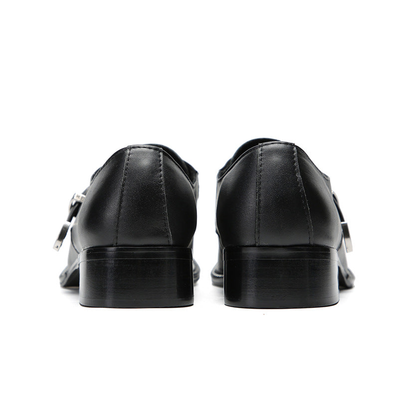 British three-joint leather shoes men's business formal cowhide breathable square-toe suit shoes men's handmade wedding shoes Derby shoes