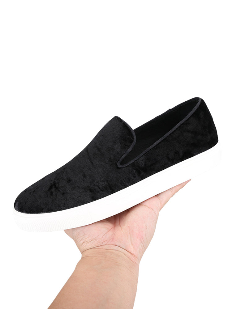 White thick-soled loafers with diamond pattern velvet surface small white slip-on slip-on slip-on casual sneakers for men