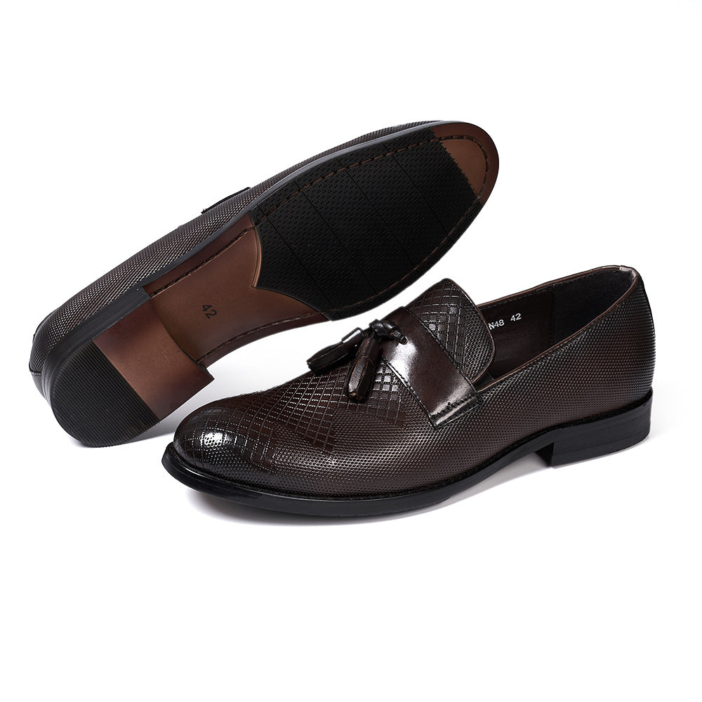 Fashion Tassel Loafers Men's Business Casual Leather Shoes Men's Slip-on Embossed Leather All-Matching Men's Shoes Guangzhou Factory
