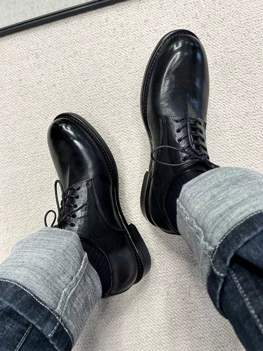 Men's Genuine Leather Derby Shoes, Handmade, Round Toe