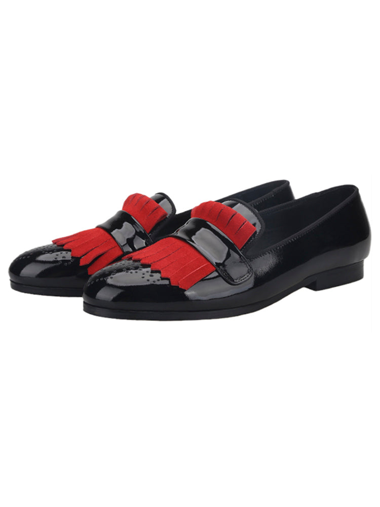Mix and match first-layer cowhide patent leather and nubuck leather men's slip-on loafers British style formal smoking shoes