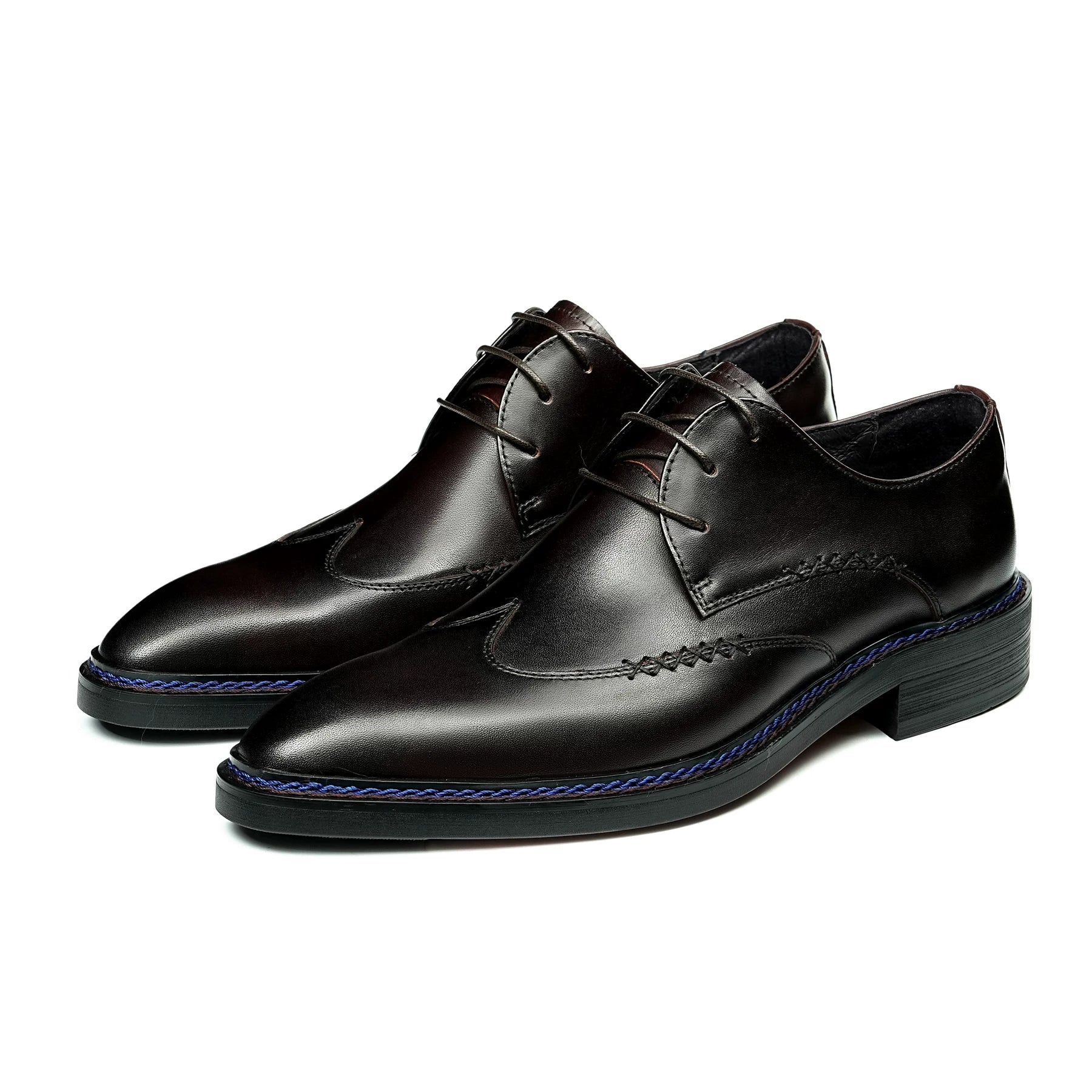 Men's Black Genuine Leather Derby Shoes, Pointed Toe, Business