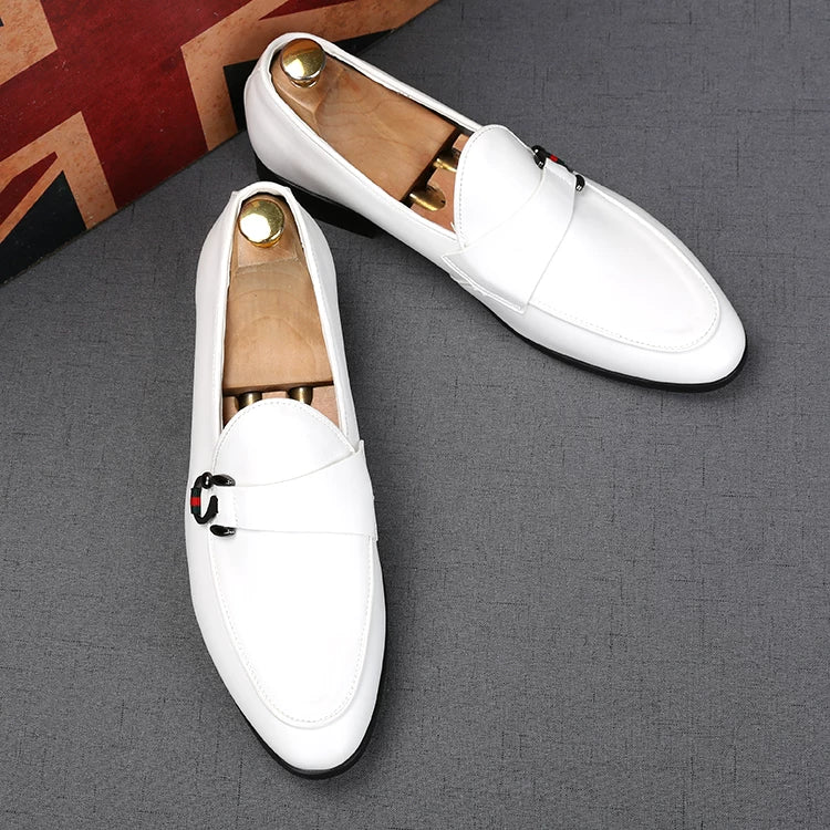 Men's White Loafers, Height Increasing, Pointed Toe