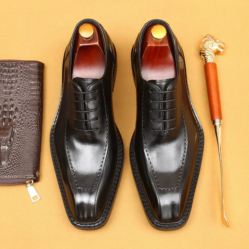 Men's Genuine Leather Leather Shoes, Square Toe, British Style