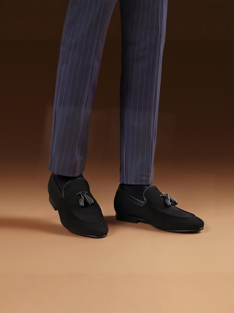 New British style two-color nubuck leather tassel slip-on shoes, trendy handmade slip-ons for men, loafers