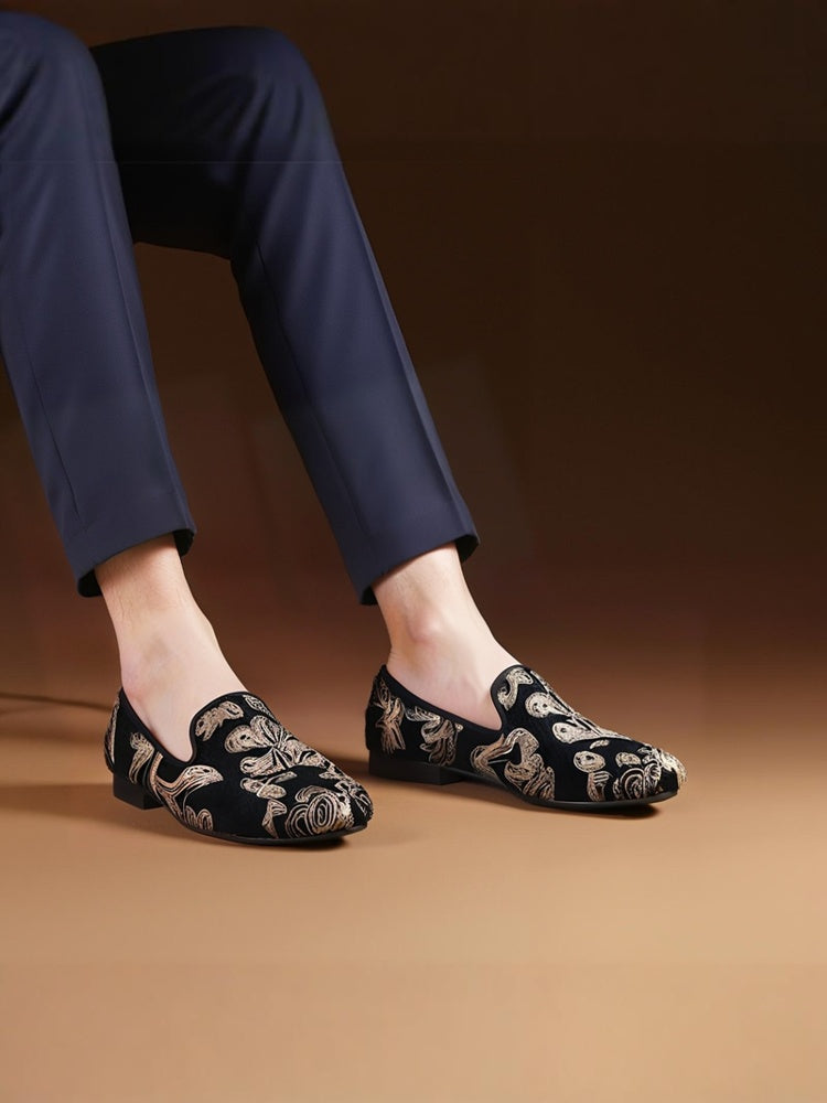 New men's handmade velvet slip-on banquet shoes, high-end British style party trendy slip-on loafers