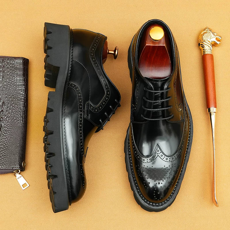 Men's Genuine Leather Derby Shoes, Height Increasing, Thick Sole