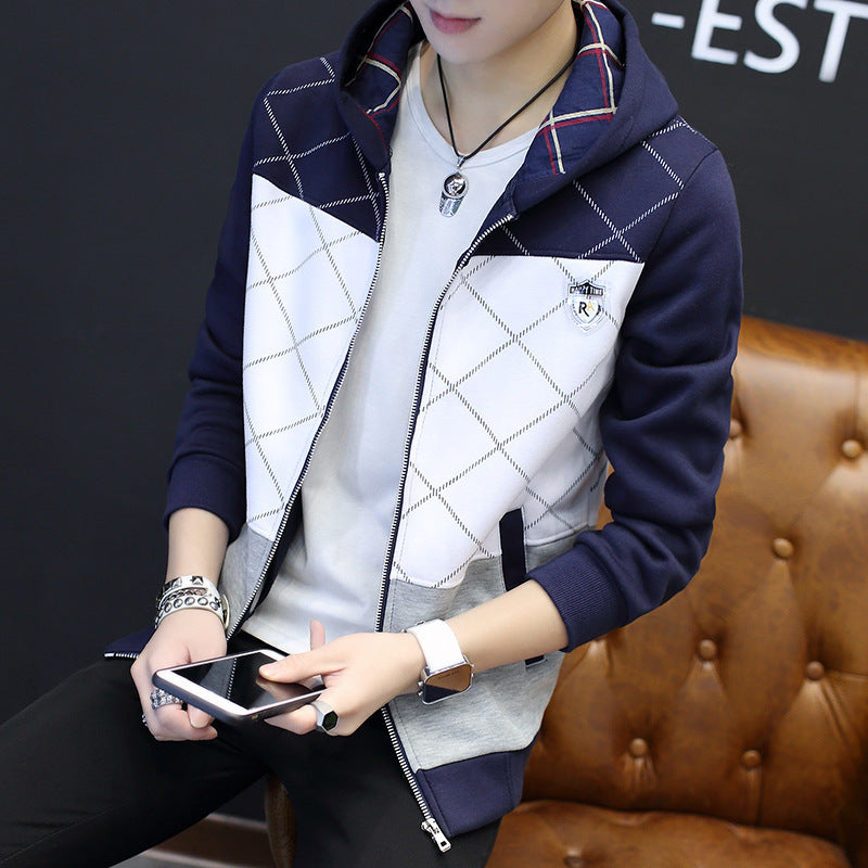 Cardigan sweater men's slim-fitting hooded zipper-packed teen casual top autumn new coat trend
