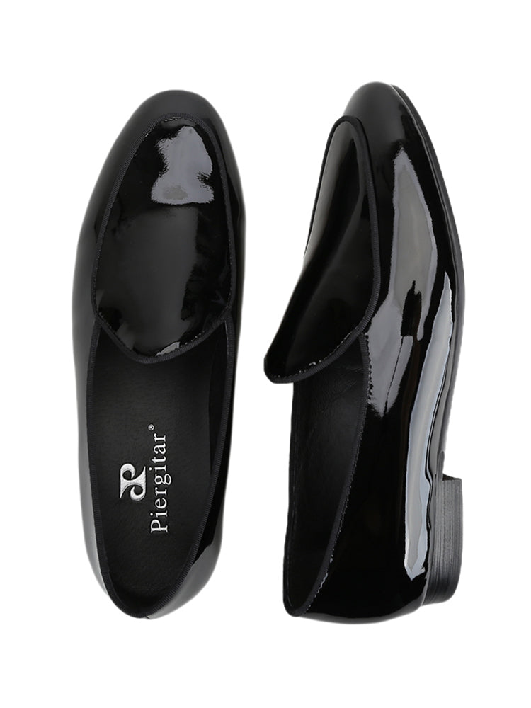 Pure European and American men's slip-on patent leather formal shoes trendy party wedding banquet genuine leather loafers smoking shoes for men