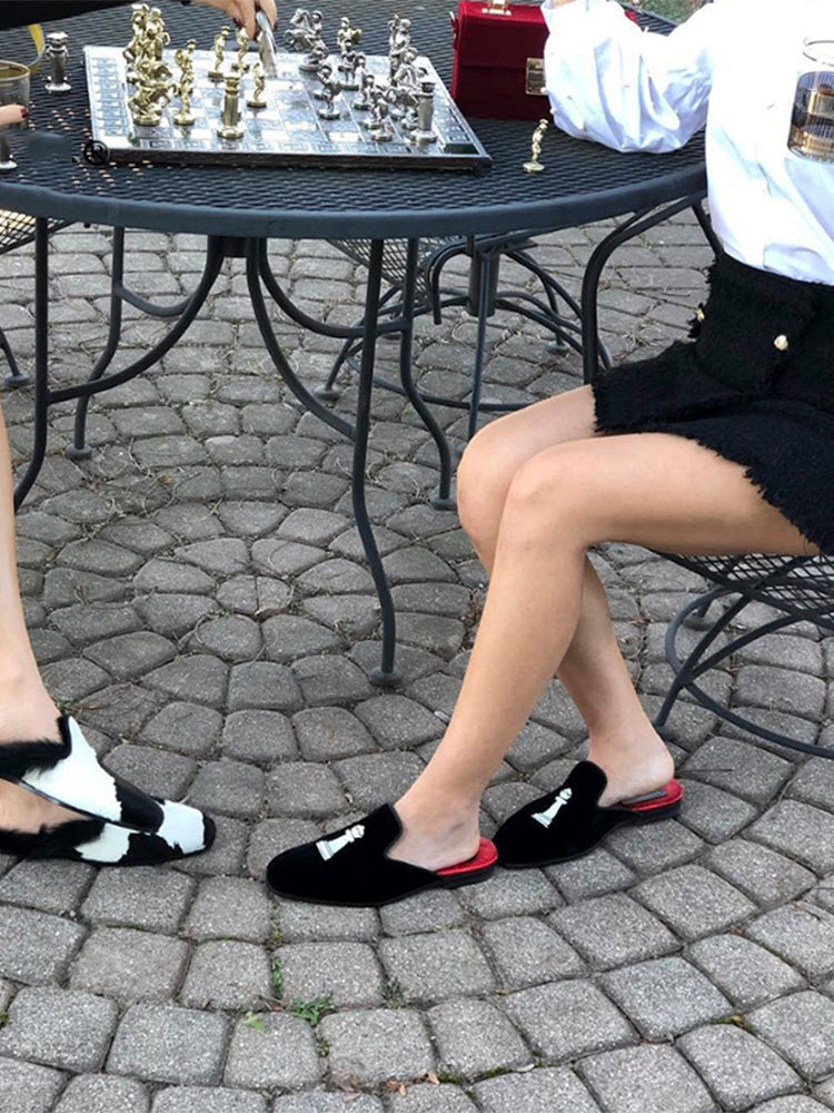 piergitar new couple shoes chess embroidered ladies slippers imported velvet one-foot