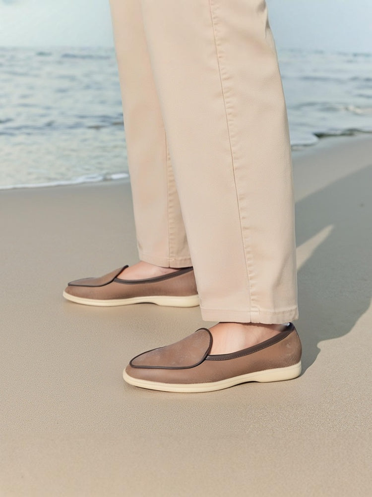 Maillard deerskin men's classic summer walk shoes milky white non-slip casual slip-on shoes