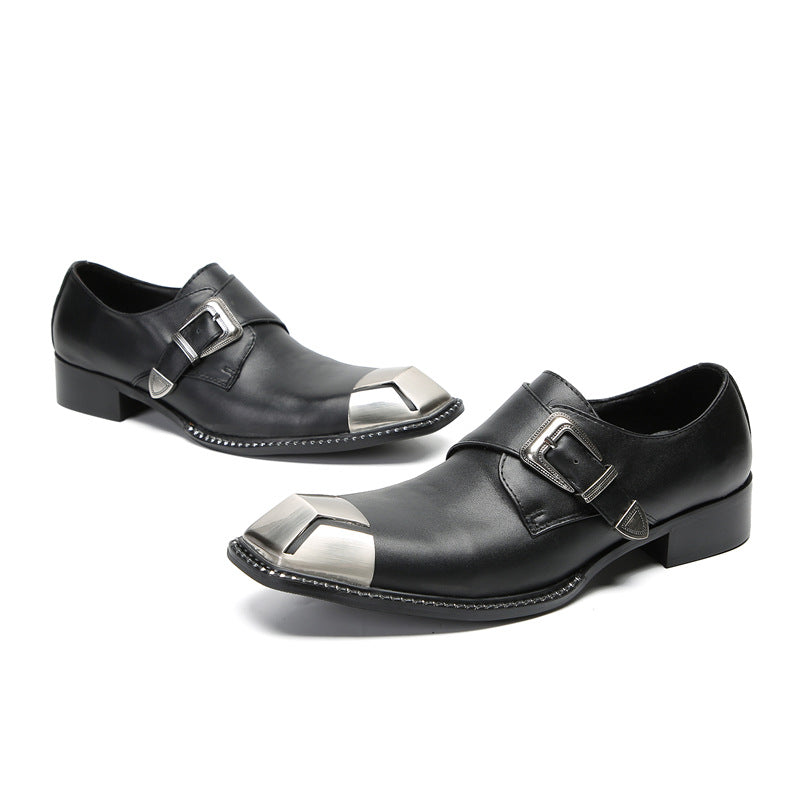 British three-joint leather shoes men's business formal cowhide breathable square-toe suit shoes men's handmade wedding shoes Derby shoes