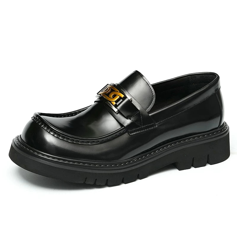 Men's Genuine Leather Loafers, Thick Sole, Patent Leather