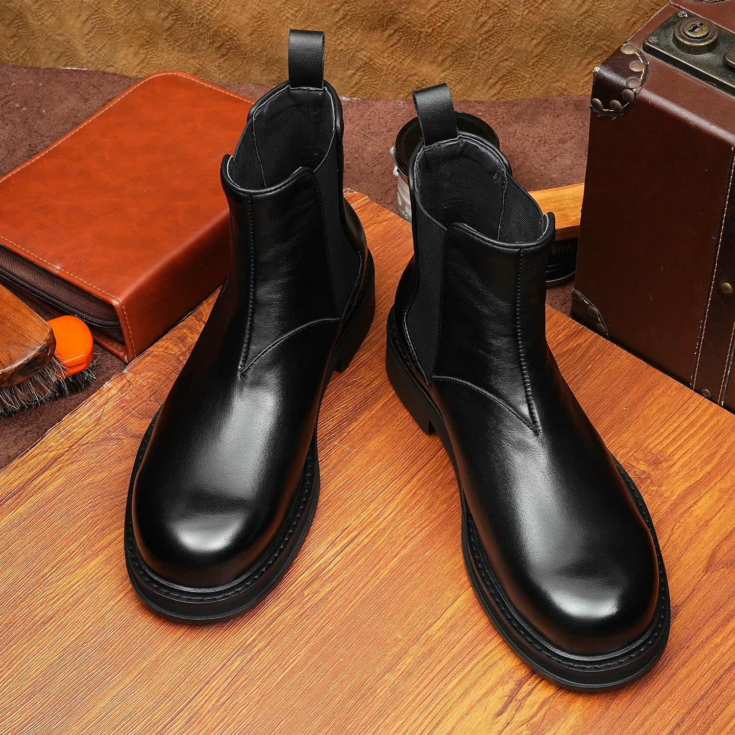 Men's Genuine Leather Martin Boots, Height Increasing, Thick Sole