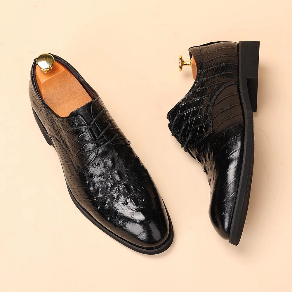 Men's Genuine Leather Derby Shoes, Height Increasing, Pointed Toe