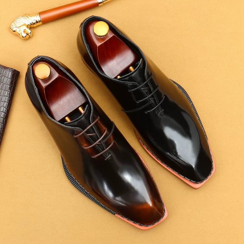Men's Patent Leather Leather Shoes, Square Toe, Glossy